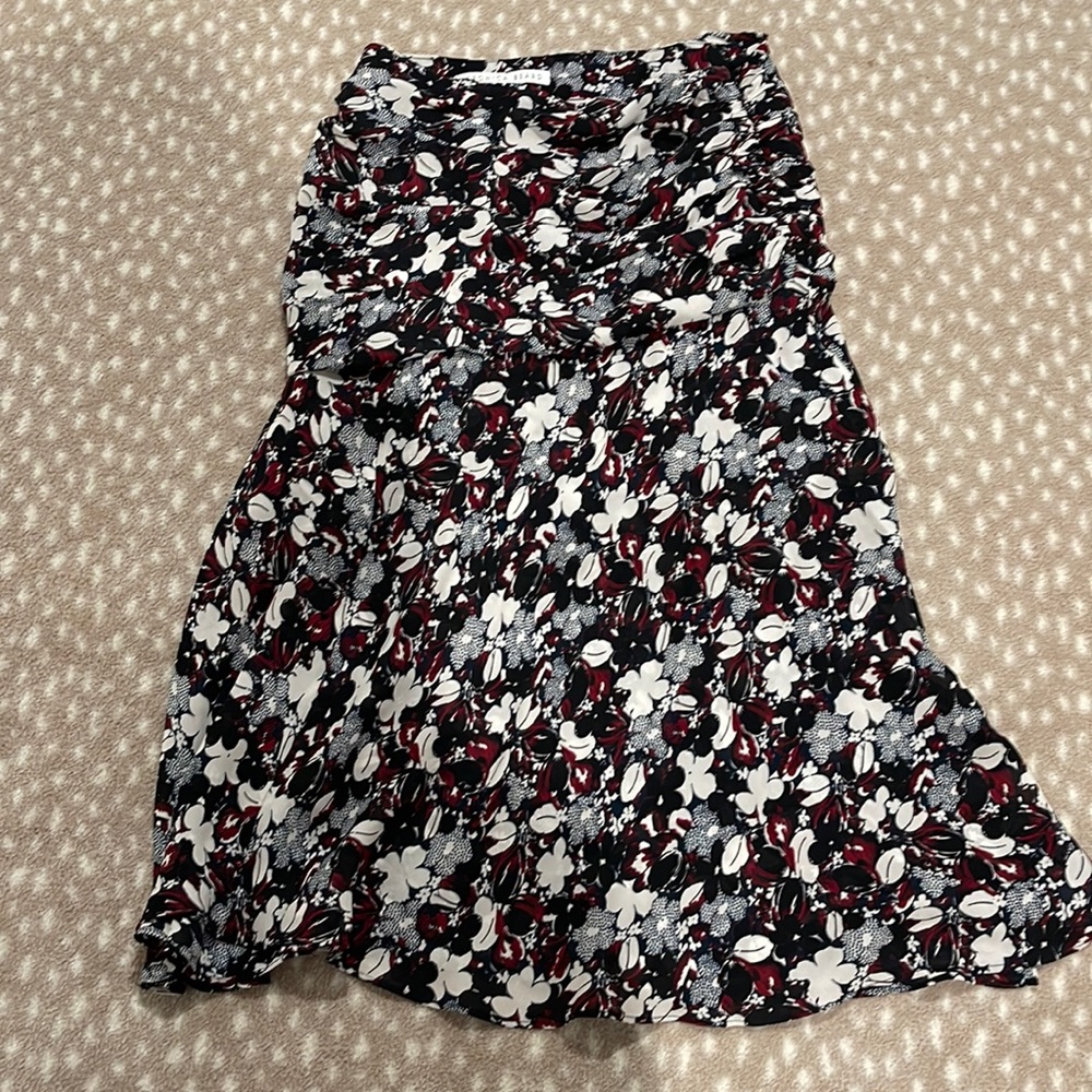 Veronica Beard “pixie” rouched skirt - navy, white, maroon print